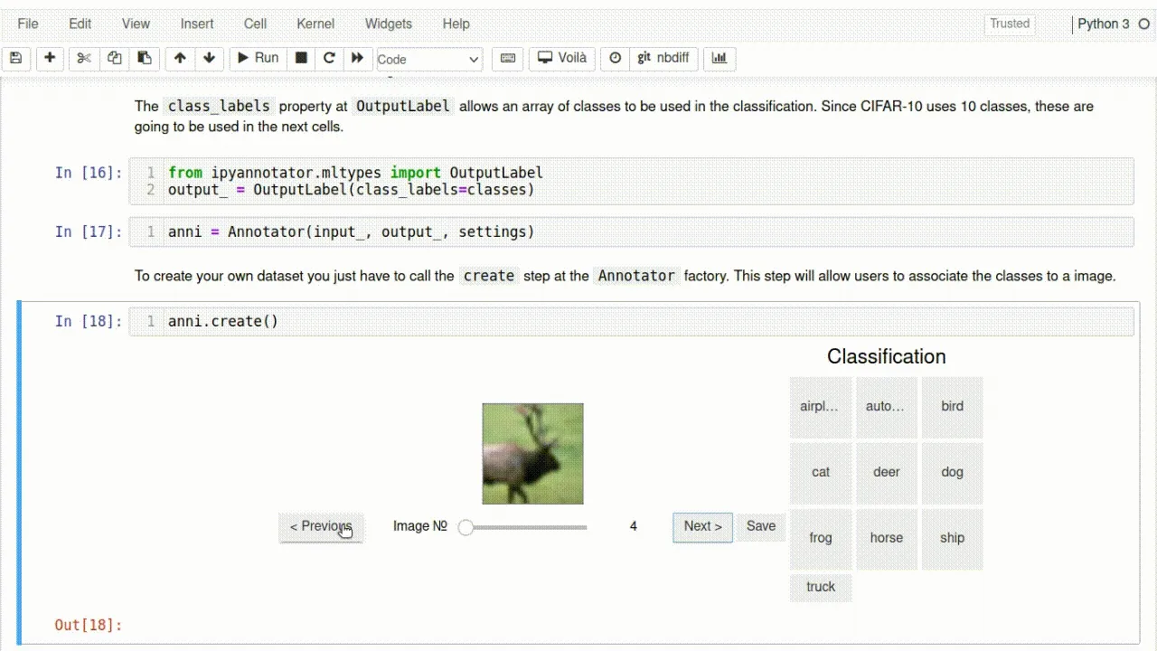 Example of image classification using CIFAR-10 dataset