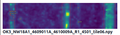 Comparison of anomaly detection model results — anomalous areas (here filled and unfilled cracks) are clearly identified. The red marks indicate where a simple global threshold would only partially detect anomalies.